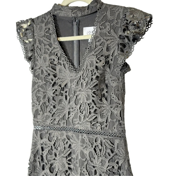 J.O.A. Floral Lace Choker Neck Fit & Flare Dress Charcoal Gray | Size Small NWT - Picture 6 of 9